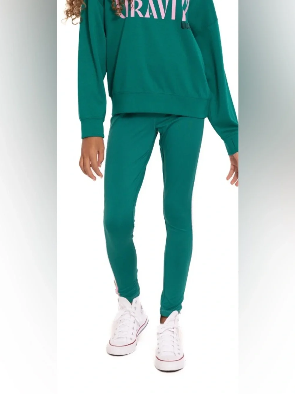 NWT-Girls 7/8 Wicked logo Green Track Leggings with Pink Logo Stripe